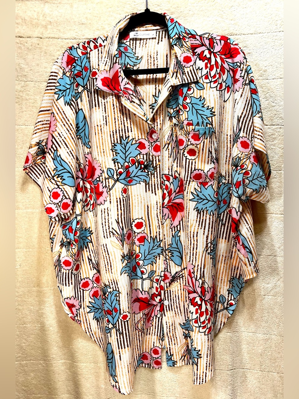 Cupshe Floral Stripe Button Front Swim Cover Up Shirt Dress Size L Oversized